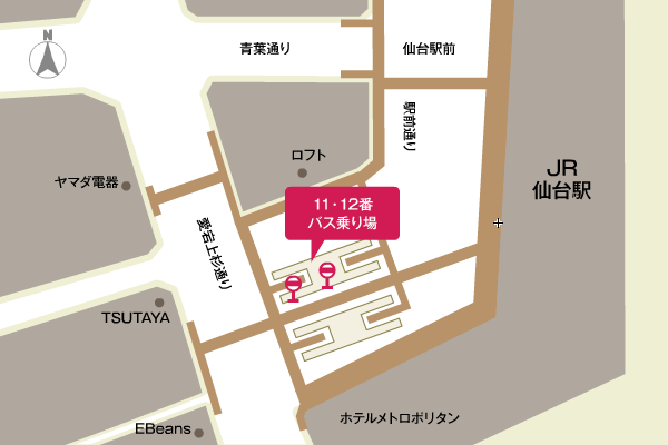 仙台駅前バス乗り場 案内図
